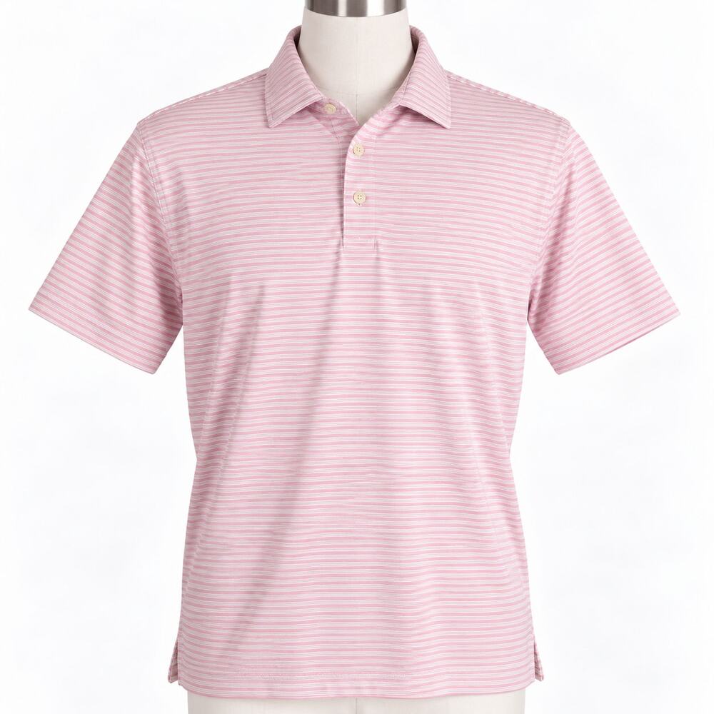 Peter Millar Summer Comfort Pink Stripe Polo Shirt Men's M Golf Performance
